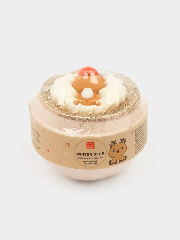 Бомбочка для ванны, 130 гр, с игрушкой, бежевая, Молочный шоколад, Олень, Winter deer, image-4