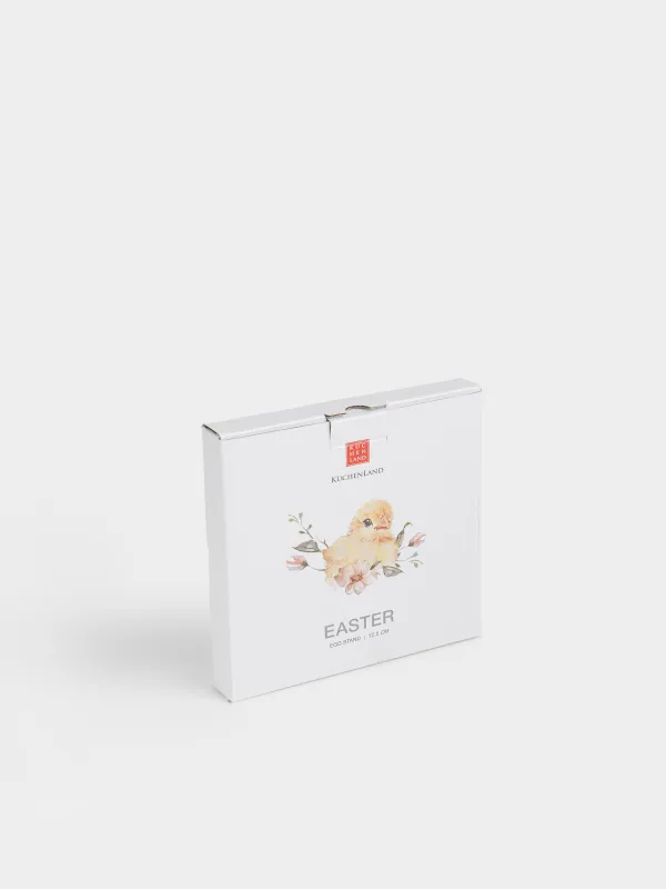 Подставка для яйца, 13 см, фарфор F, белая, с золотистым кантом, Цыпленок в цветах, Easter, image-5