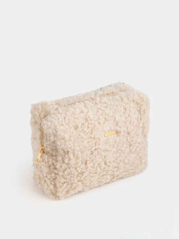 Косметичка, 26х19 см, искусственный мех, молочная, Curled, image-1
