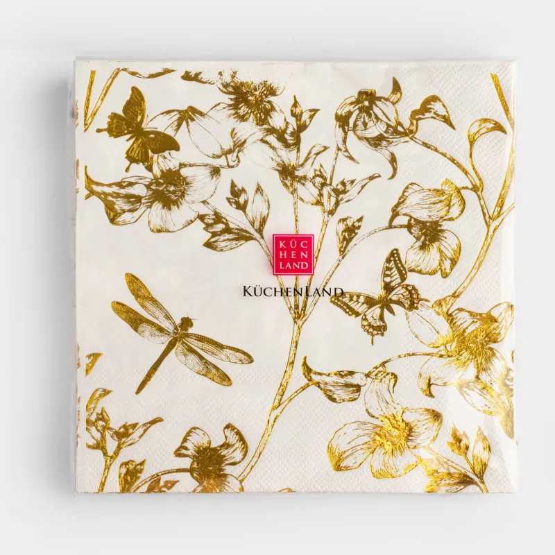 Салфетки бумажные, 33х33 см, 20 шт, квадратные, белые, Цветы, Flower garden, image-3