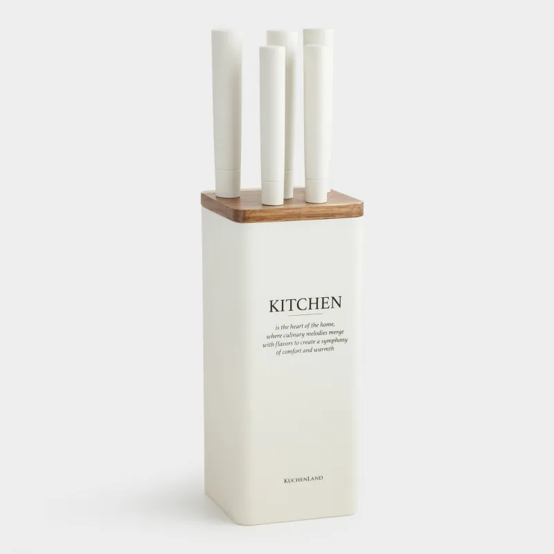 Набор ножей, 5 пр, в подставке, сталь/пластик, молочный, Course