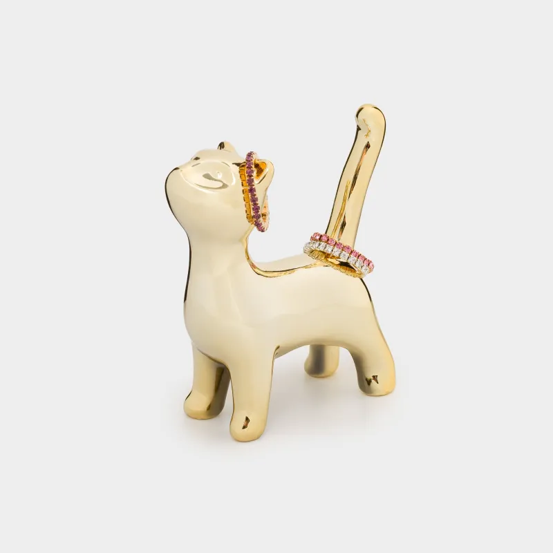 Держатель для украшений, 8 см, фарфор P, золотистый, Кошка, Cat, image-2