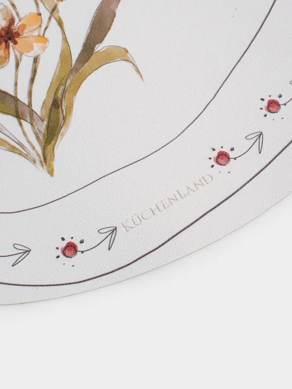 Салфетка под приборы, 32x44 см, ПВХ, фигурная, белая, Желтые цветы, Rock print, image-1