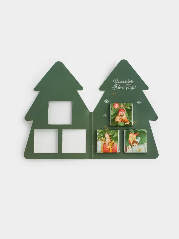 Открытка подарочная, 20х15 см, 15 гр, с шоколадом, бумага, Елочка с пожеланиями, Christmas, image-2