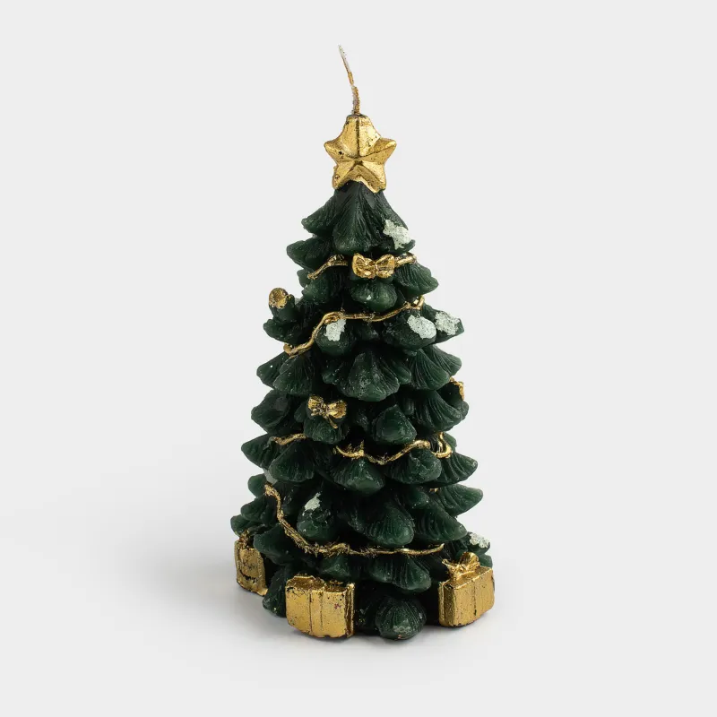 Свеча, 8x15 см, зелено-золотистая, Новогодняя елка, Fir christmas