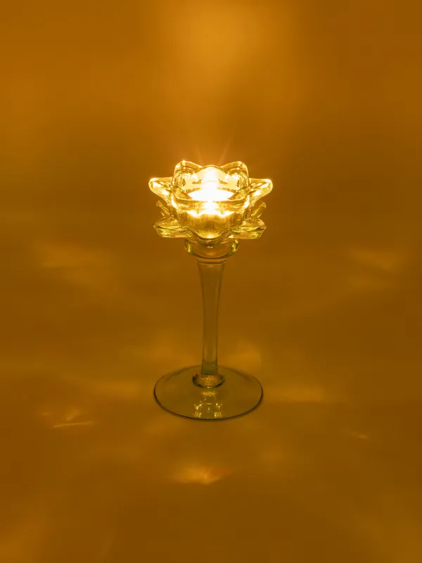 Подсвечник, 17 см, для чайной/тонкой свечи, на ножке, стекло, зеленый, Лотос, Fleur color, image-3