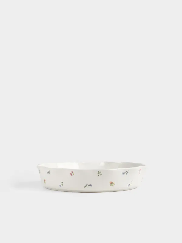Форма для запекания, 25 см, керамика, круглая, молочная, Нежные цветы, El flora, image-0