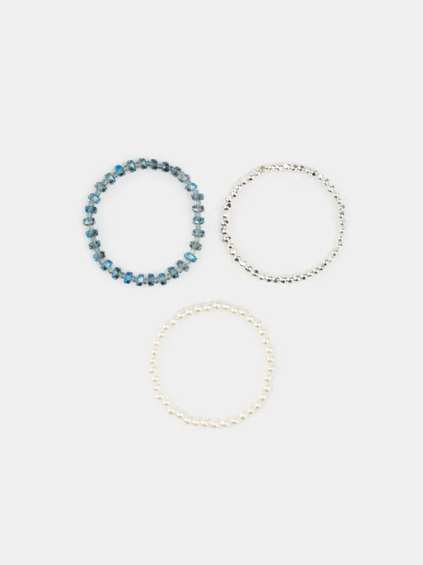 Набор браслетов, 18 см, 3 шт, стекло/пластик, цветной, Бусины, Pearl color, image-2