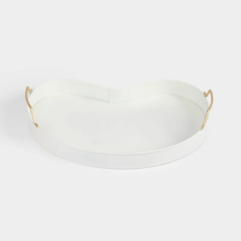 Поднос, 42x27 см, с ручками, металл, бежево-золотистый, Gleam