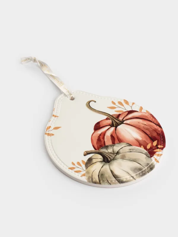 Подставка под горячее, 20х21 см, керамика/пробка, белая, Тыквы, Forest symphony, image-1