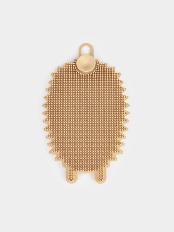 Губка для мытья посуды, 14х9 см, силикон, бежевая, Ежик, Manny, image-2