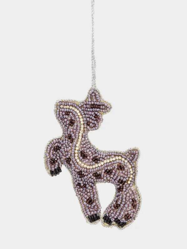 Игрушка елочная, 10 см, бисер/полифилл, бронзово-коричневая, Олень, Beads figure, image-0