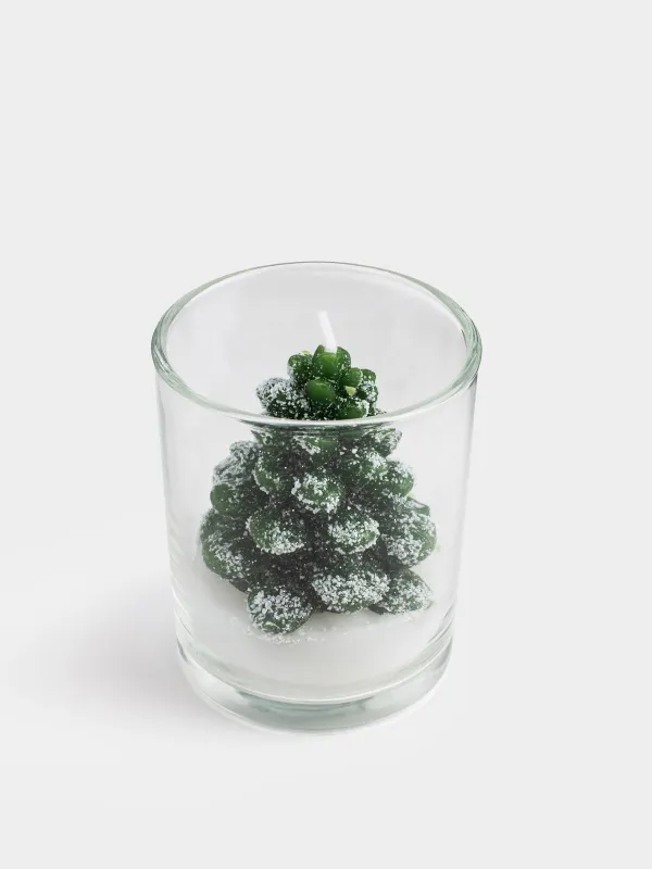 Свеча, 6х7 см, в подсвечнике, зеленая, Елка в снегу, Fir Snowy, image-1