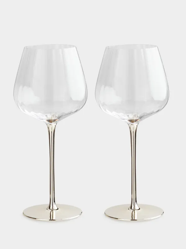 Бокал для красного вина, 570 мл, 2 шт, стекло, золотистая ножка, Glyfada, image-0