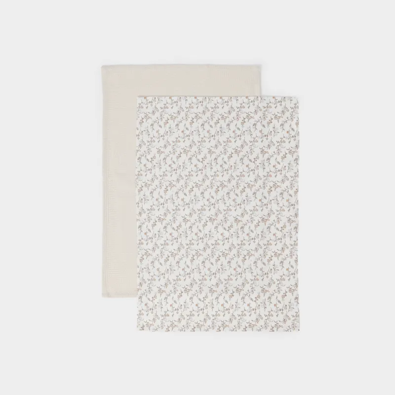 Полотенце кухонное, 40х60 см, 2 шт, хлопок, молочное/бежевое, Винтажные цветы, La flore