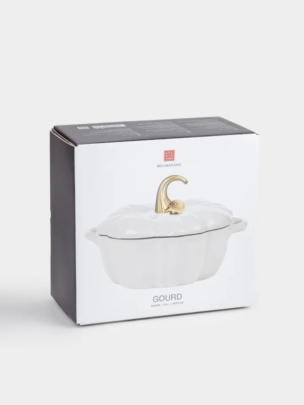 Казан, 25 см, 3,3 л, с крышкой, чугун, молочный, Тыква, Gourd, image-6