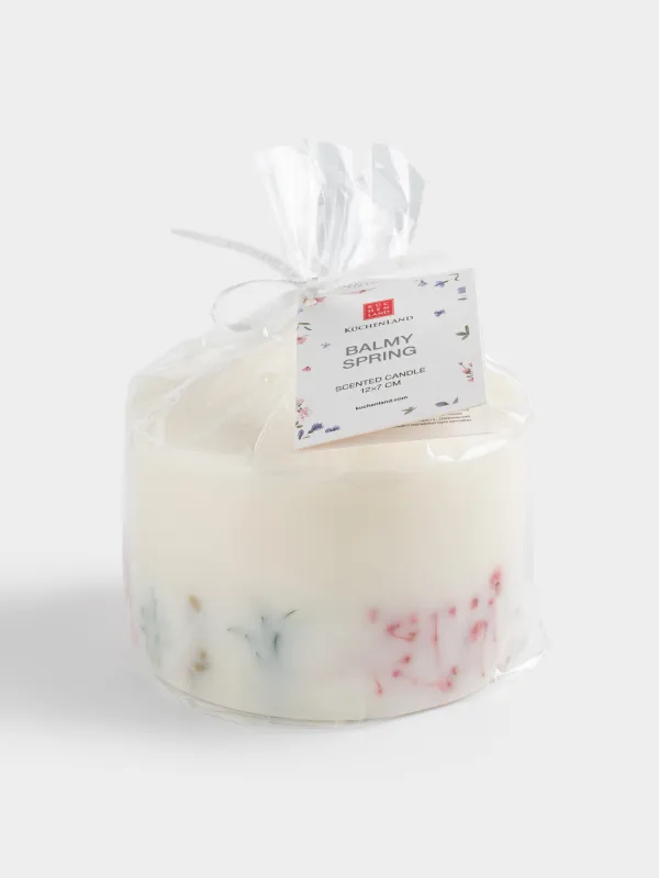 Свеча ароматическая, 7 см, три фитиля, с сухоцветами, белая, Sage Fragrance, Balmy spring, image-3