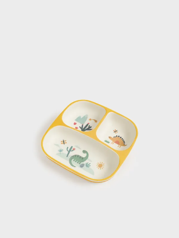Тарелка обеденная, детская, 18 см, 3 отд, бамбук, квадратная, желтая, Динозавры, Dino, image-3