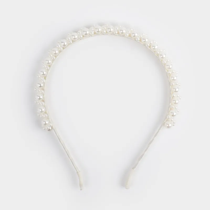 Ободок для волос, 13х16 см, пластик/металл, молочный, Бусины, Hairstyle