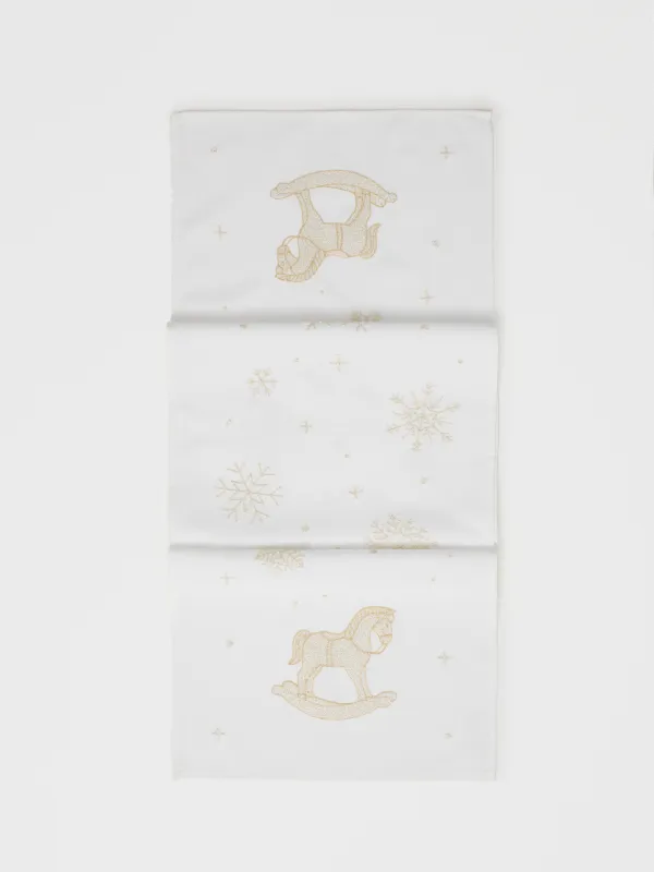 Дорожка настольная, 40х160 см, полиэстер, молочная, Лошадка, Snow horse, image-0