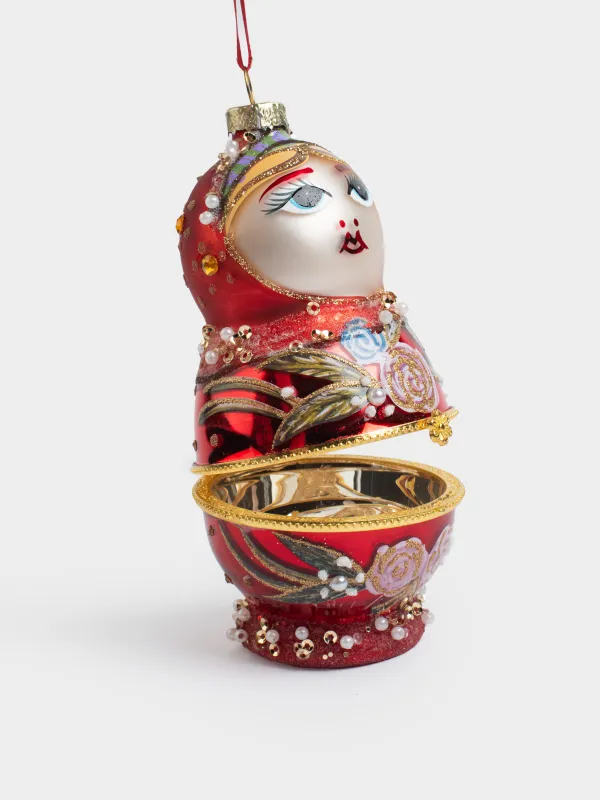 Игрушка елочная, 11 см, стекло, с блестками, красная, Матрешка, Figure christmas, image-2