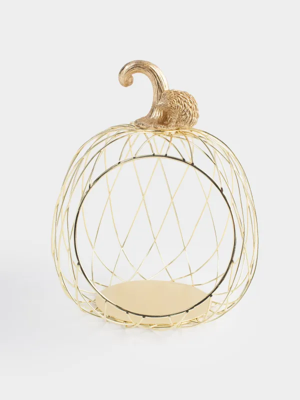 Корзина для фруктов, 24х24x26 см, металл/полирезин, золотистая, Тыква, Twist gold, image-0