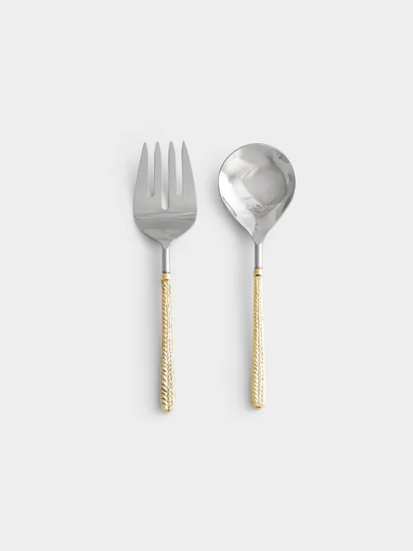 Приборы для сервировки салата, 26 см, 2 пр, ложка/вилка, сталь, золотистые, Колос, Harvest, image-0