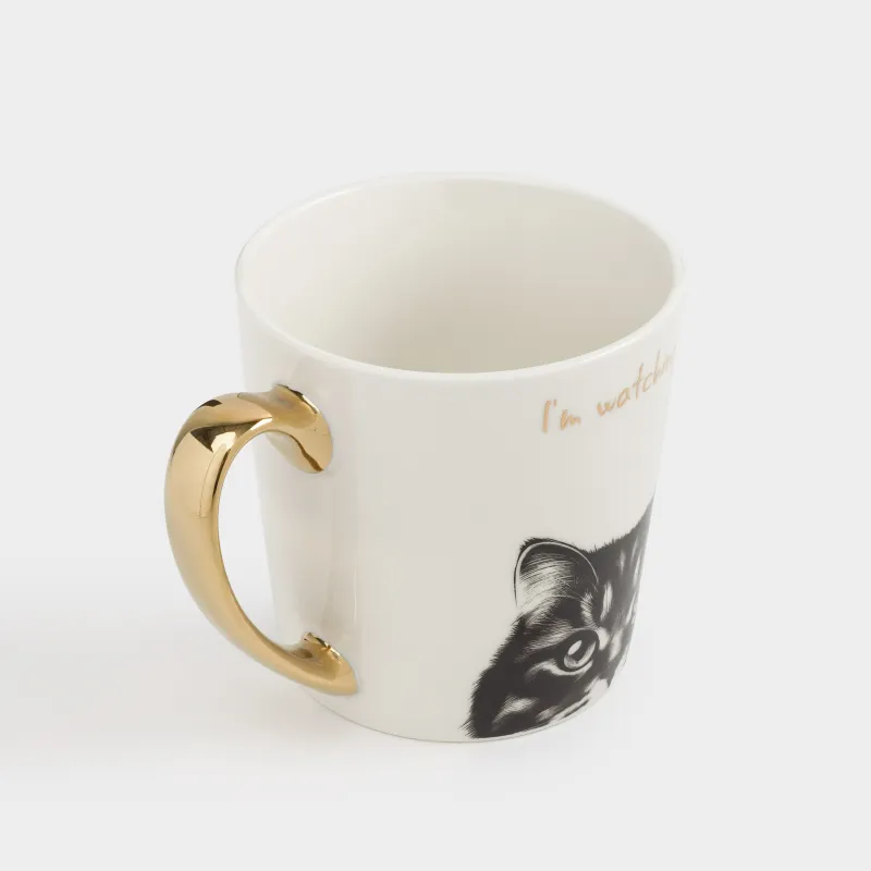 Кружка, 500 мл, фарфор N, бело-золотистая, Кот, Cat, image-1
