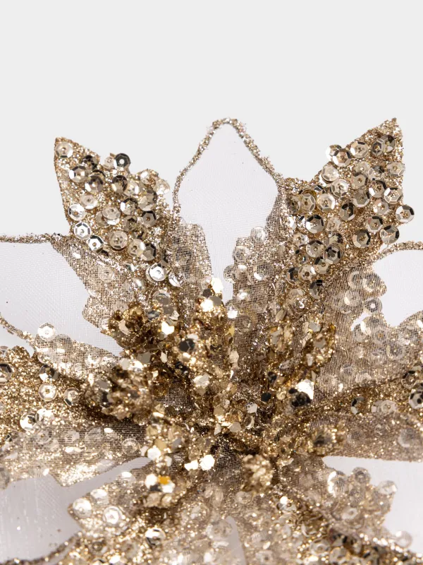 Украшение декоративное, 14 см, на клипсе, Пуансеттия, Flower decor, image-1