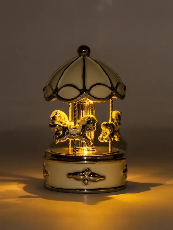 Статуэтка музыкальная, 16 см, с подсветкой, керамика, бело-золотистая, Карусель, Golden style, image-4