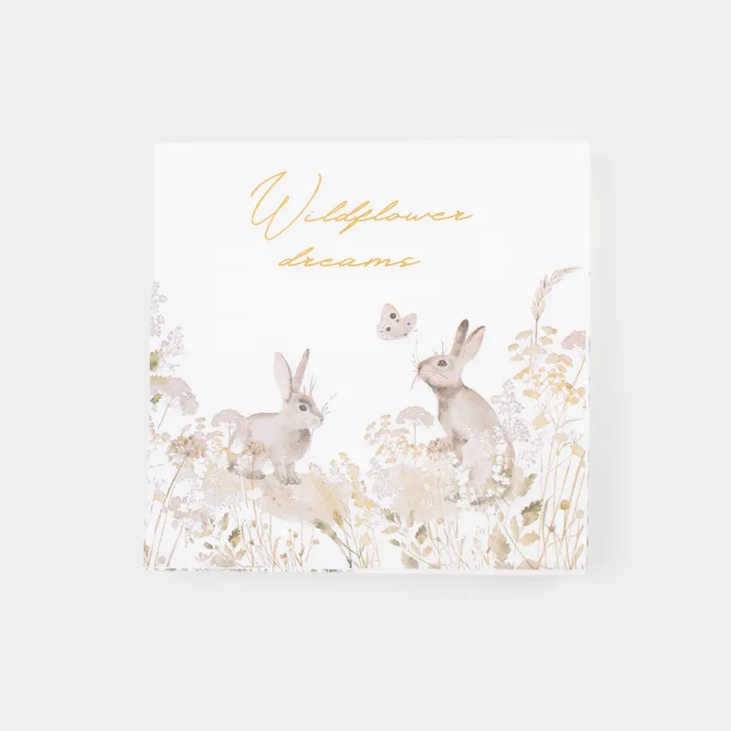 Салфетки бумажные, 33х33 см, 20 шт, квадратные, белые, Кролики и бабочка, Easter