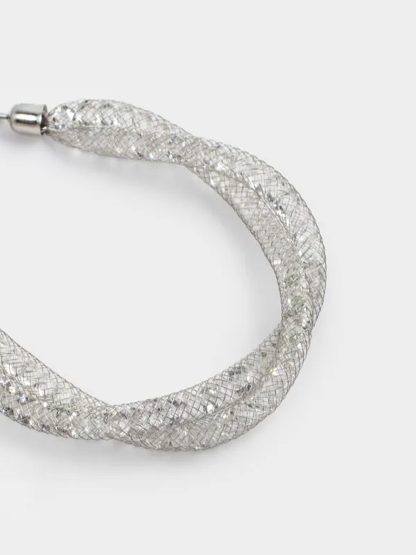 Браслет, 24 см, двойной, металл/стразы, серебристый, Плетение, Jewelry, image-2