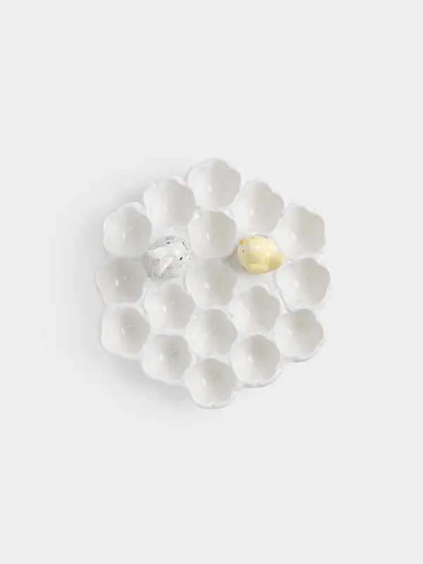 Блюдо пасхальное, 27x12 см, 17 отд, керамика D, молочное, Кролик и цыпленок с цветами, Easter, image-4