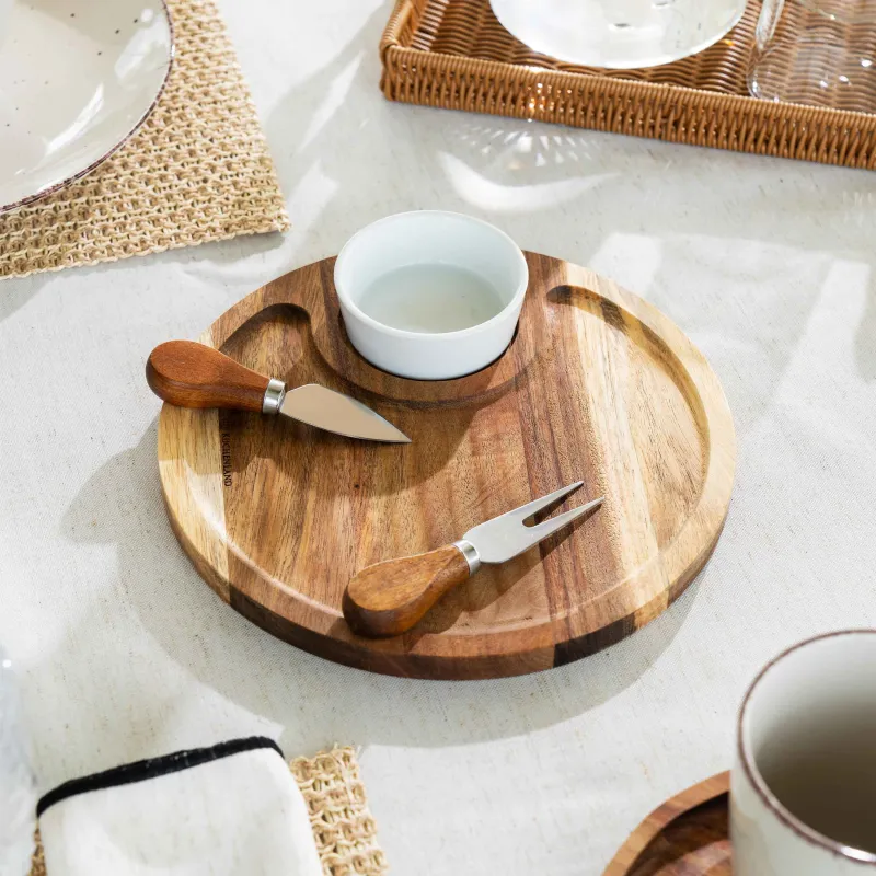 Набор для сыра, 4 пр, доска-блюдо/пиала, сталь/керамика/дерево, Круг, Noble tree, image-3