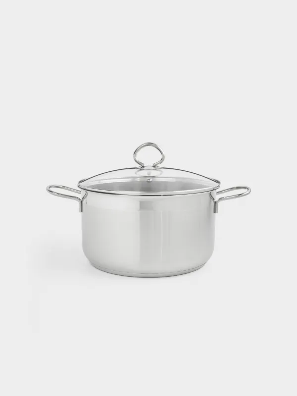 Кастрюля, 24 см, 6 л, с крышкой, сталь/стекло, Egoist lite, image-0