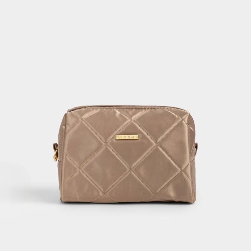 Косметичка, 21х13 см, стеганая, сатин, молочная, Quilted silk