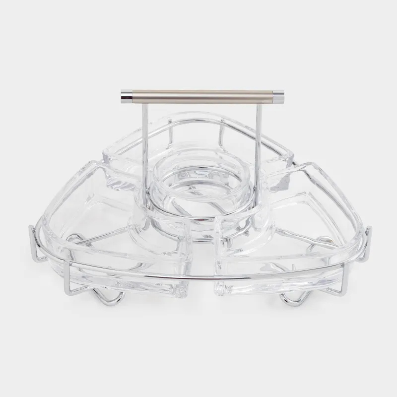 Подставка для закусок, 28x15 см, 3 отд, с ручкой, стекло/сталь, Lamerie, image-0