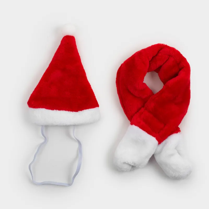 Набор карнавальный для животных, 2 пр, шарф/шапка, полиэстер, красный, Санта, Christmas pet, image-0