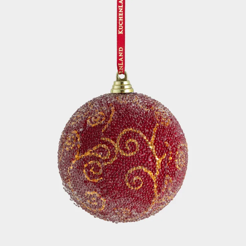 Игрушка елочная, 8 см, пенопласт, золотисто-красная, Шар с бисером, Bubbles ball