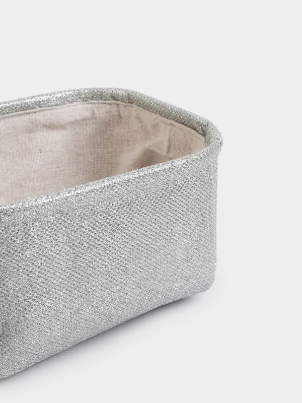 Корзина для хранения, 20x15x10 см, полиэстер, прямоугольная, серебристая, Ideally, image-3