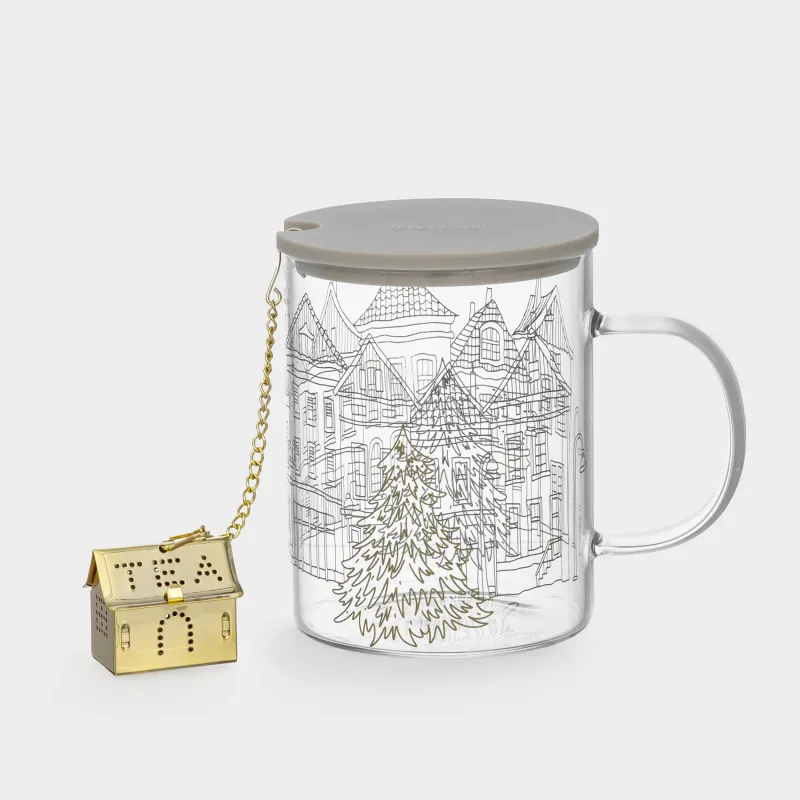 Кружка, 420 мл, с ситом для заваривания, с крышкой, стекло Б/сталь, Дома, Case decor