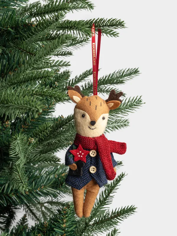 Игрушка елочная, 15 см, мягкая, полиэстер, бежево-красная, Олень в костюме, Deer christmas, image-3