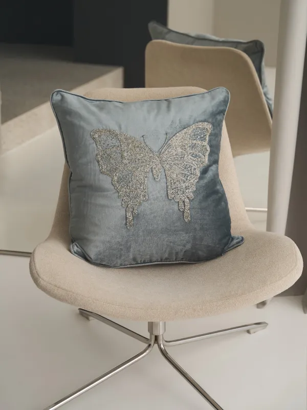 Подушка декоративная, вельвет/бисер, серая, Bugs, image-3