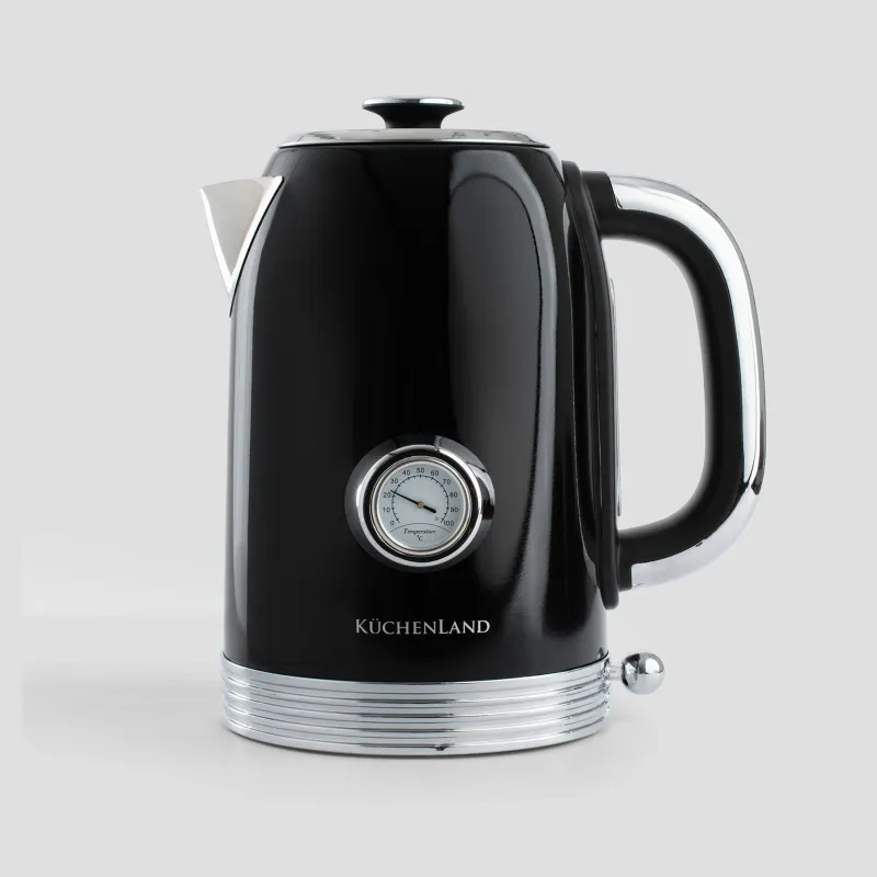 Чайник электрический, 1,7 л, 1850-2200 Вт, сталь/пластик, черный, Vintage kitchen