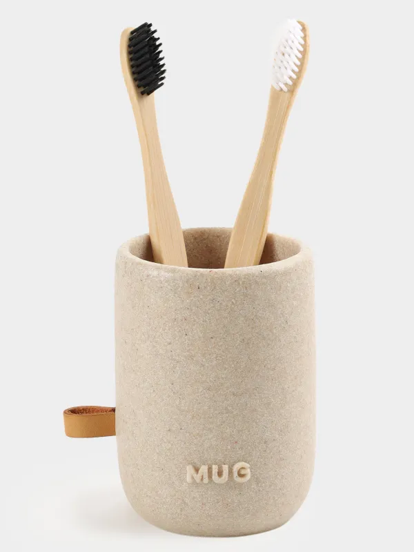 Стакан для ванной комнаты, 10 см, полирезин, бежевый, в крапинку, Dune, image-3