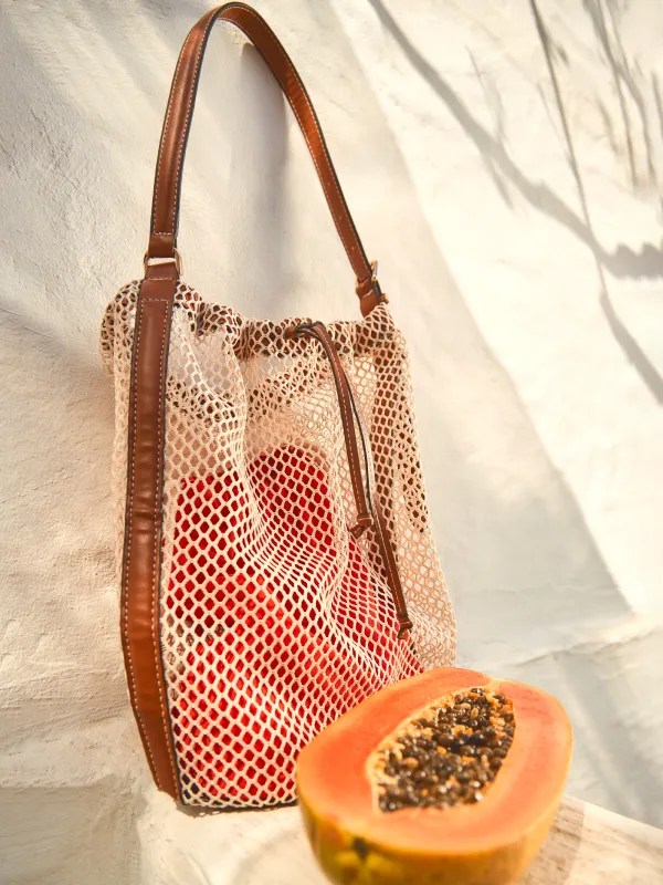 Сумка женская, 22х34 см, с ремешком, на завязках, полиамид, оранжевая, Сетка, Stintino, image-7
