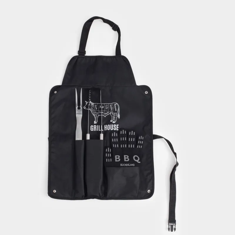 Набор для барбекю, 4 пр, в фартуке, BBQ