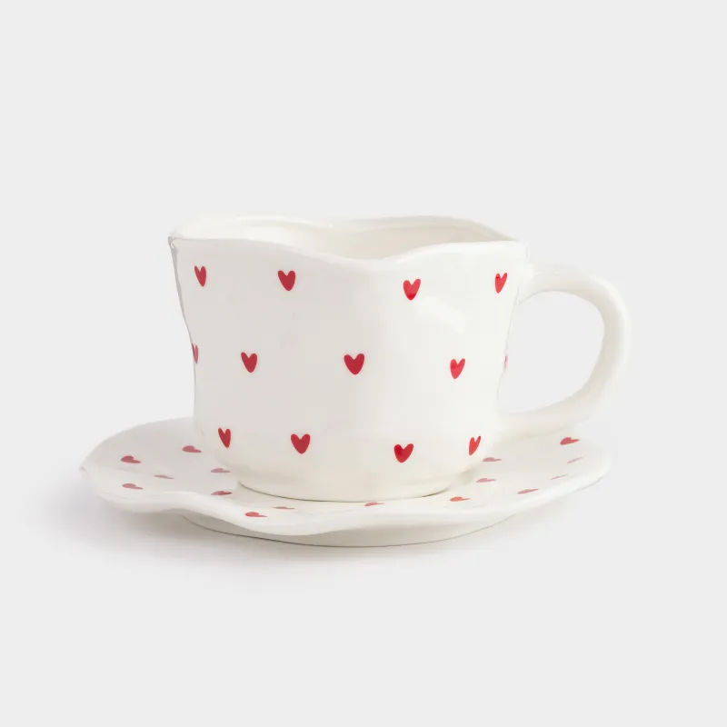 Пара чайная, 1 перс, 2 пр, 320 мл, фарфор P, молочная, Сердца, Crumple amour, image-1