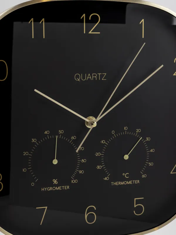 Часы настенные, 30 см, с термометром и гигрометром, металл/стекло, черные, Dial, image-4