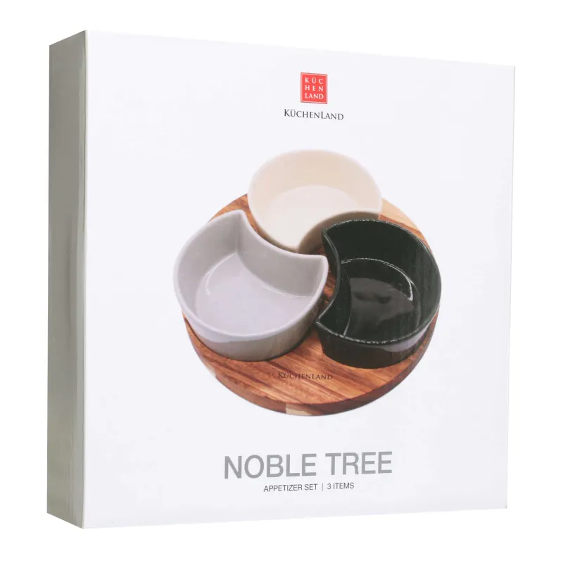 Набор для закусок, 3 пр, на подставке, керамика/дерево, Noble tree, image-5